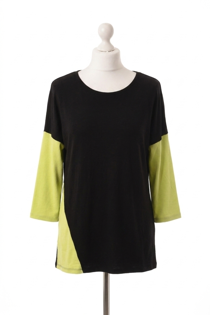 NEW FRENCH KYSS mason 2 tone sleeve kashmira sweater in black lime
